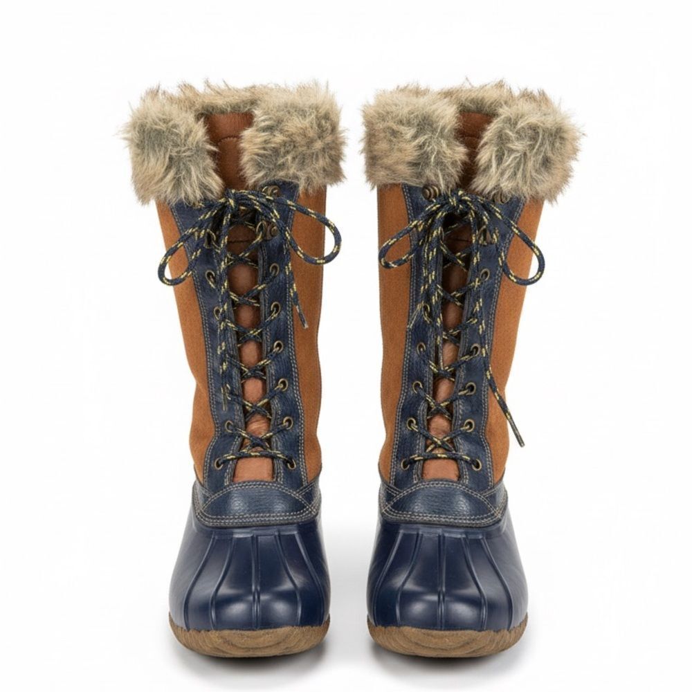 Sporto Navy and Tan Winter Boots with suede and faux fur